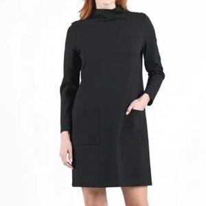 Clara Sun Woo Black Ponte Knit Funnel Neck Tunic Shift Dress Small S